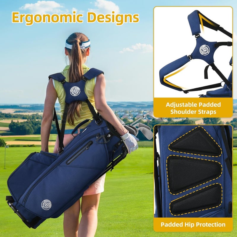 Shopsource Golf Stand Bag 14 Way, Lightweight Golf Bags for Men Women with Stand, Padded Ergonomic Double Strap, Full Length Dividers, Multiple Pockets, Rain Hood - Image 4